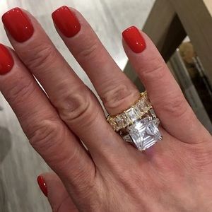 5.62ct Three Stones Setting Asscher Cut Created White Sapphire
